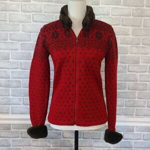 Vintage Ralph Lauren Red Fair Isle Wool Cardigan Sweater Cozy Cabin Heritage Med